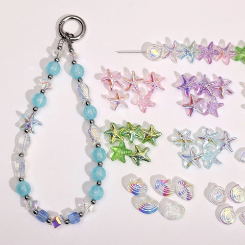 AB Iridescent Glass Sea Star Shell Fish Snail Beads For DIY Bracelet Phone Chain Jewelry Making Craft Supplies Accessories