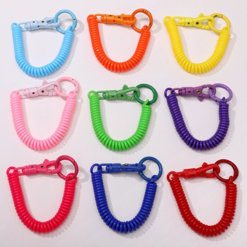 Colorful Plastic Spring Coil Keychain Lanyard With Lobster Clasp And Ring Extendable Anti-Lost Spiral Key Chain For DIY Bag Phone Charm Accessories