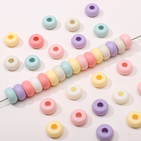 DIY Acrylic Macaron Color Loose Beads Large Hole Round Flat Spacer Beads For Jewelry Making Necklace Bracelet Accessory