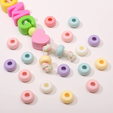DIY Acrylic Macaron Color Loose Beads Large Hole Round Flat Spacer Beads For Jewelry Making Necklace Bracelet Accessory