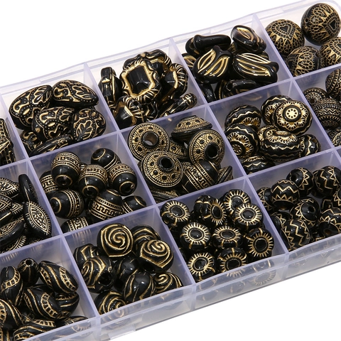 Vintage French Black Gold Acrylic Beads For DIY Jewelry Making Bracelet Necklace Gilded Heart Rose Butterfly Angel Beads