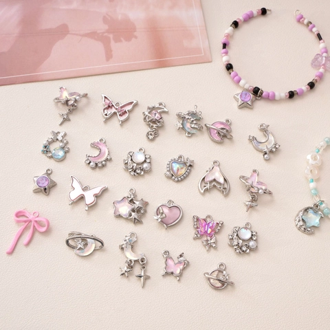 Dolci Ciondoli DIY in Lega Farfalla Luna Stella Cuore Perla Artificial Sintetica Per Bracciale Collana Catena Cellulare Gioielli Fai Da Te