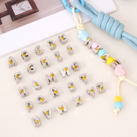 Alloy Alphabet Beads With Gold Heart Decorative Large Hole Silver Metal Spaced Beads For DIY Jewelry Making Bracelet