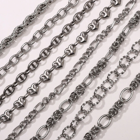 Chaîne DIY en Fer pour la Création de Bijoux Accessoire Cœur Tournesol Étoile Motif pour Collier Bracelet Couleur Acier