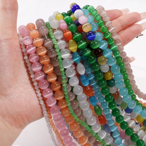 Colorful Cat's Eye Glass Loose Beads For DIY Jewelry Making Bracelet Necklace Round Faceted Olive Shape Beads Accessories