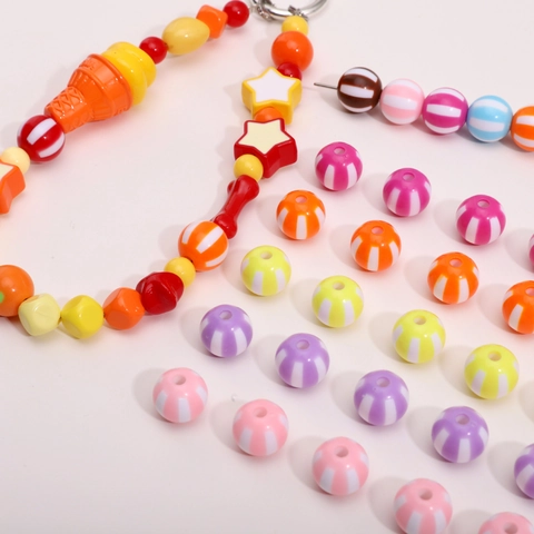 Acrylic Striped Round Beads DIY Jewelry Making Material For Bracelet Earring Accessories Watermelon Pattern Simple Fashion Craft Supplies