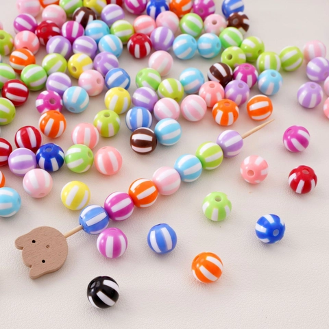 Acrylic Striped Round Beads DIY Jewelry Making Material For Bracelet Earring Accessories Watermelon Pattern Simple Fashion Craft Supplies