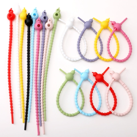 Attaches de Câbles en Silicone Multi-usages Double Trou Tête de Calebasse Ajustable Matériau Pendentif DIY Sangles Souples Colorées