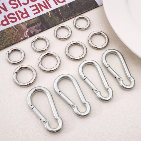 Stainless Steel Spring O Ring Clasp Carabiner Hook For Keychain DIY Jewelry Making Bag Accessories Silver Metal Connectors