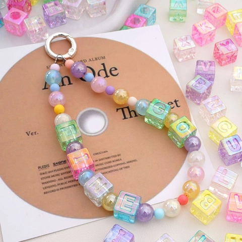 Iridescent Acrylic Alphabet Cube Beads Large Hole Ice Square Letter Beads For DIY Phone Chain Keychain Bracelet Making