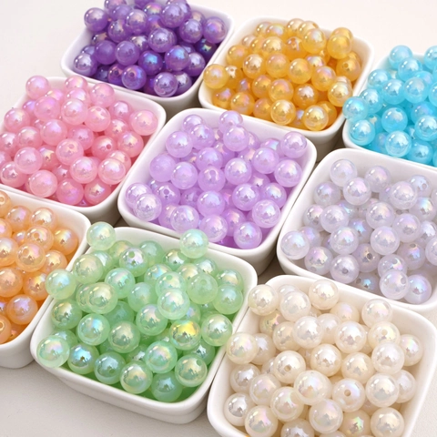 Perline Rotonde Cangianti Sirena in Acrilico da 10mm Con Rivestimento AB Aurora per Fai da Te Gioielli Bracciale Collana