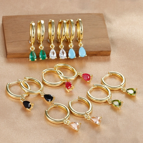 Pendientes de Aro de Cobre Vintage con Diamantes de Imitación en Forma de Pera para Mujer Pendientes Colgantes de Gota de Agua