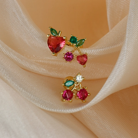 Stainless Steel Fruit Stud Earrings For Women Tiny Zirconia Cartilage Piercing Jewelry Cherry Pineapple Strawberry Apple
