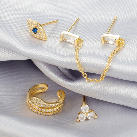 Mode Kupfer Böser Blick Ohrring Set Für Damen Geometrische Strass Quasten Ohrstecker Ohrklemme Knorpel Schmuck Geschenk