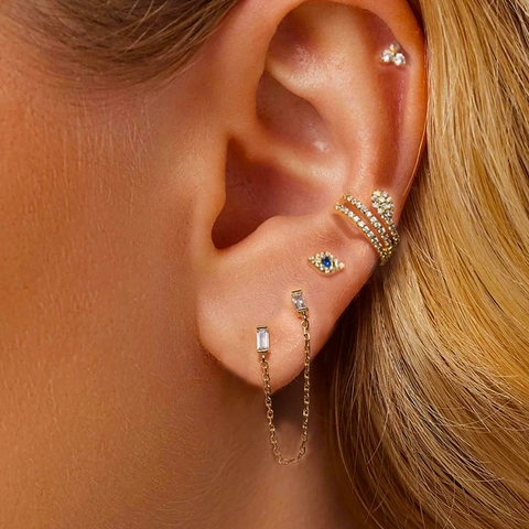 Mode Kupfer Böser Blick Ohrring Set Für Damen Geometrische Strass Quasten Ohrstecker Ohrklemme Knorpel Schmuck Geschenk