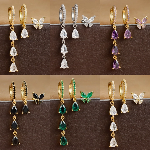 Luxe Koper Zirkonia Vlinder Peervorm Hangende Oorbellen Vlinder Oorknopjes Voor Bruiloft Feest Vrouwen Sieraden Goud Zilver