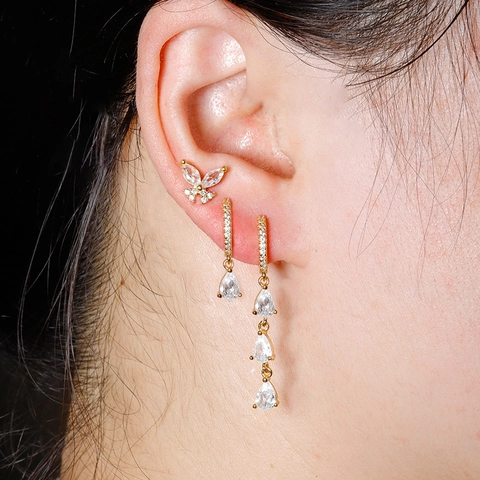 Luxe Koper Zirkonia Vlinder Peervorm Hangende Oorbellen Vlinder Oorknopjes Voor Bruiloft Feest Vrouwen Sieraden Goud Zilver