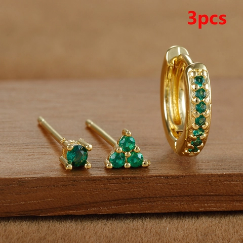 Fashion Copper Zirconia Earring Set For Women Gold Silver Plated Geometric Triangle Round Stud Hoop Earrings Jewelry Gift