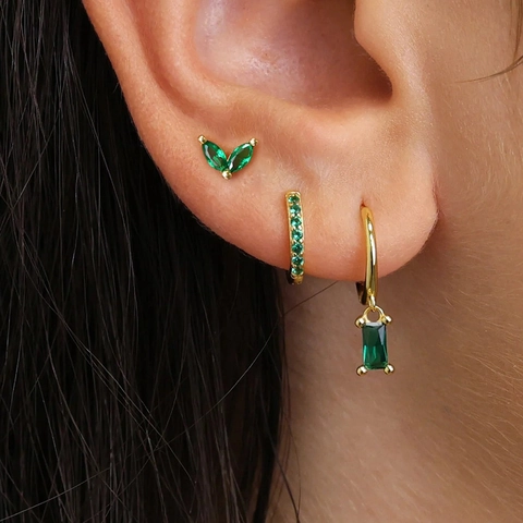 Juego de Pendientes Geométricos de Circonia Baguette Latón Chapado en Oro Plata Pendientes de Botón y Aro para Mujer Joyería