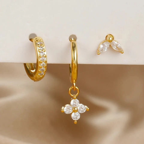 Vintage Koperen Strass Bloem Oorbellen Geometrische Kristallen Hanger Oorknopjes Collectie Voor Vrouwen Sieraden Cadeau
