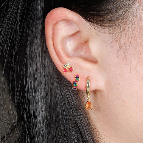 Kupfer Strass Tränentropfen Creolen Geometrische Ohrstecker Für Damen Vergoldet Ins Stil Bunter Modeschmuck Accessoire
