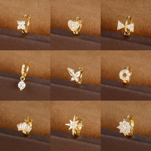Gold Plated Copper Zirconia Huggie Hoop Earrings Small Small Cartilage Piercing Jewelry For Women Modern Minimalist Accessories