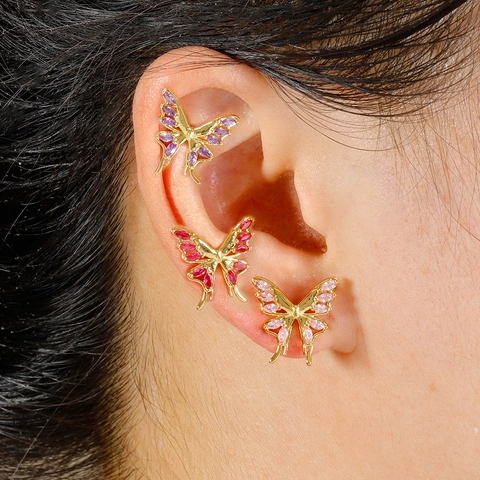 Trendy 316L Stainless Steel Butterfly Stud Earrings For Women Gold Plated Marquise Rhinestone Piercing Screw Back Jewelry