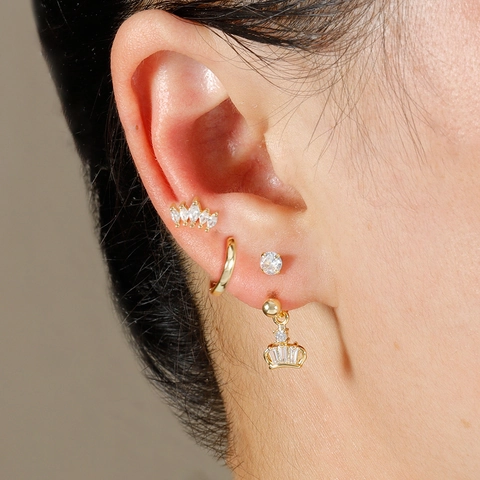 Boucles d'Oreilles Clous Pendentif Cœur Croix Étoile Lune en Zirconia Laiton Avec Tige en Argent Sterling 925 Bijoux Femme