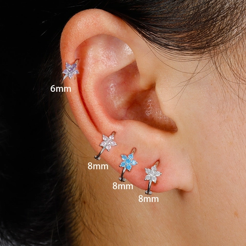 Mikro Zirkonia Blume Stern Huggie Creolen Mit 925 Sterlingsilber Ohrstecker-Stift Kupfer Kleine Ohrmanschette Damen Schmuck
