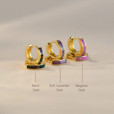 Boucles d'Oreilles Créoles Rondes Incrustées d'Opale Simple Petit Cuivre Plaqué Or Vintage Littéraire Bijoux Femme