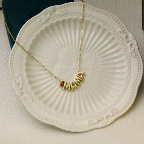Cadeau de Fête des Mères Collier Pendentif Lettre MAMA Cuivre Plaqué Or Strass Pierre de Naissance Charmes Larme Chaîne de Clavicule Bijoux