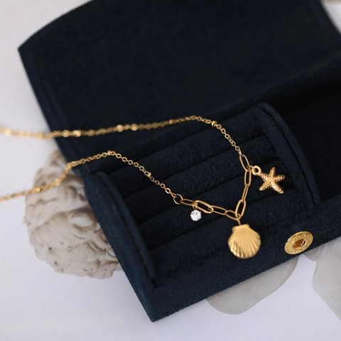 Collier Pendentif Étoile De Mer Et Coquille En Acier Inoxydable Pour Femmes Or Argent Zirconium Bijoux Chaîne Clavicule Style Station Balnéaire