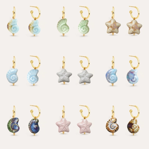 Boucles d'Oreilles Créoles Thème Océan Conque Étoile De Mer Pour Femme Acier Inoxydable Placcato Or Bijoux Vacances