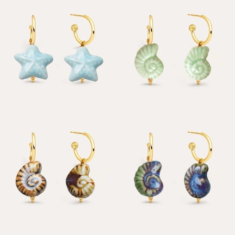 Boucles d'Oreilles Créoles Thème Océan Conque Étoile De Mer Pour Femme Acier Inoxydable Placcato Or Bijoux Vacances
