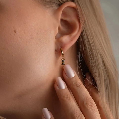 Elegant Birthstone Hoop Earrings Copper Gold Plated Rectangle Rhinestone Drop Earrings For Women Geometric Jewelry Birthday Gift