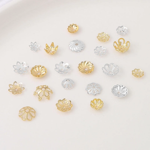 Copriperla a Fiore in Rame Placcato Oro 14K Argento Cavo Distanziatori per Creazione Gioielli DIY Collane Orecchini Accessori
