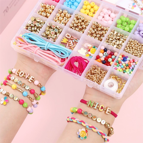 Beadia DIY Schmuckherstellungsset Bunte Acrylperlen Buchstabenperlen Regenbogen Anhänger Elastische Schnüre Für Armband