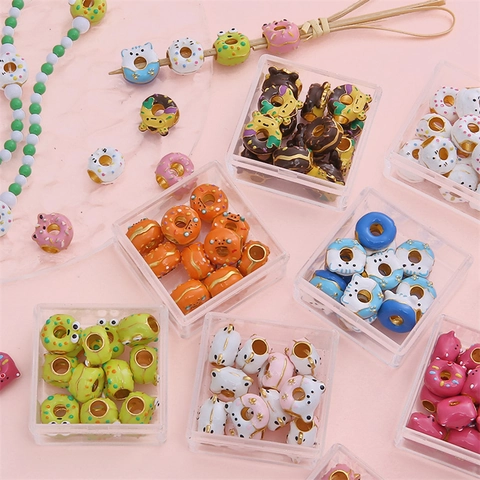 Cute Cartoon Alloy Enamel Donut Animal Bear Cat Spacer Beads For DIY Handmade Bracelet Necklace Jewelry Making Accessory Charms