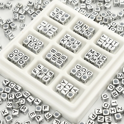 Antique Silver Acrylic Alphabet Beads Square Cube Letter Beads For DIY Jewelry Making Bracelet Necklace Handmade Crafts