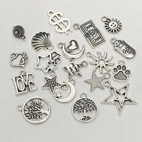 Antik Silber Legierung Anhänger Mond Stern Herz Lebensbaum DIY Schmuckherstellung Pendants Für Halskette Armband Vintage Zubehör