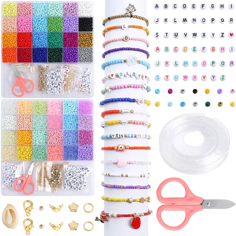 DIY Jewelry Making Kit 3mm Glass Seed Beads Letter Beads Colorful Bracelet Necklace Craft Set With Tools For Women Kids