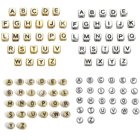 Acrylic Alphabet Letter Beads Square Cube Flat Round Gold Silver Beads For DIY Jewelry Making Bracelet Necklace Accessories