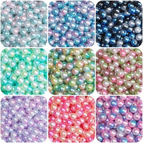 ABS Iridescent Round Artificial Pearl Beads Gradient Iridescent Loose Beads For DIY Jewelry Making Bracelet Necklace Accessories