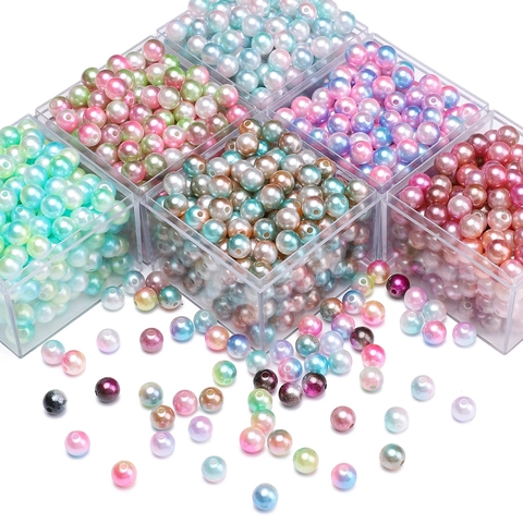 Perles Artificielles en ABS Dégradé Couleur AB Rondes Perles en Vrac pour la Création de Bijoux DIY Accessoires de Bricolage