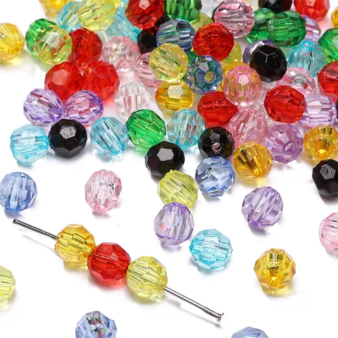 Acrylic Faceted Round Beads For Jewelry Making DIY Bracelet Necklace Handcrafted Mixed Colors Spacer Beads Crafting Material