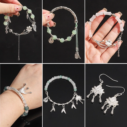 Silver Alloy DIY Jewelry Accessories Hollow Lotus Butterfly Ginkgo Leaf Bamboo Joint Pendants For Necklace Bracelet Making