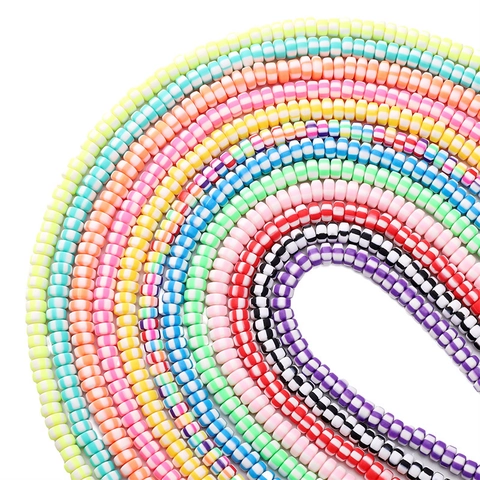 Polymer Clay Heishi Beads Striped Flat Cylindrical Spacer Beads For DIY Bracelet Necklace Making Ethnic Handmade Jewelry Material