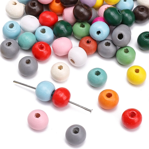 Multicolor Painted Round Wood Beads Solid Color DIY Handmade Jewelry Loose Beads For Necklaces Bracelets 8mm 10mm