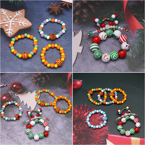 Bedrukte Houten Kralen Gemengde Patronen Kerst Sneeuwpop Halloween Dieren Ronde Tussenkralen Voor DIY Sieraden Maken Ambachten