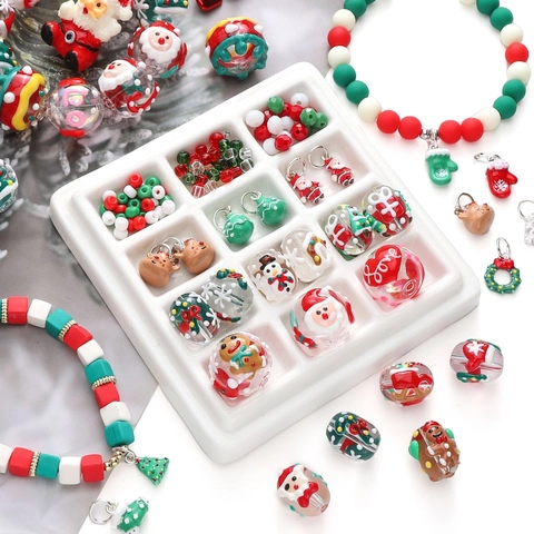 Weihnachten DIY Schmuckherstellung Charms Perlen Set Weihnachtsmann Elch Schneemann Emaille Legierung Anhänger Handbemalte Glasperlen Für Armband Halskette Zubehör